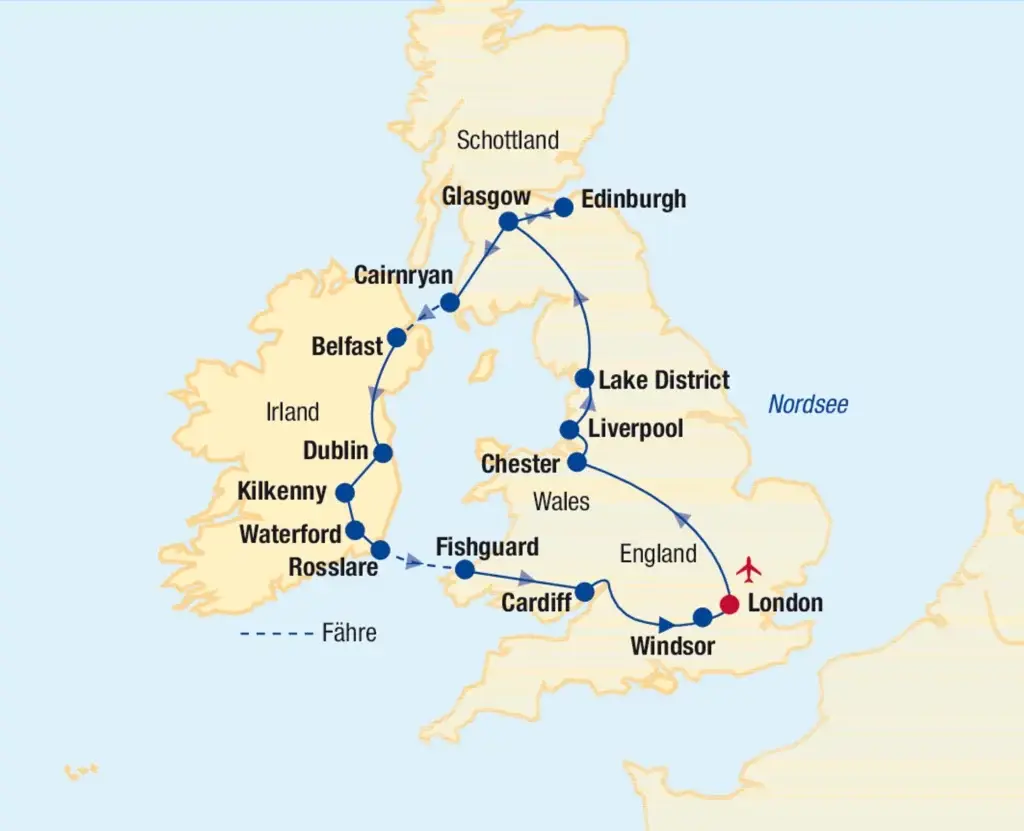 Landschaft der Britischen Inseln mit historischen Stätten, mystischer Natur und lebendigen Städten